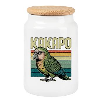 Kakapo Papagei Rétro de Nouvelle-Zélande - Boîte à biscuits avec couvercle en bois - blanc - Devant