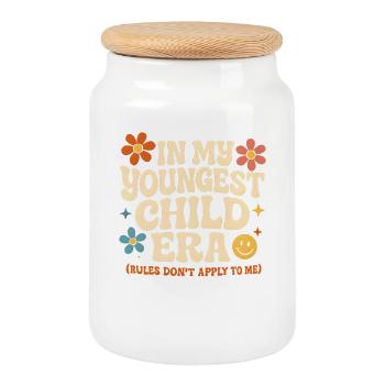 Dans l’humour de l’ère de My Younger Child et de la famille des filles - Boîte à biscuits avec couvercle en bois - blanc - Devant