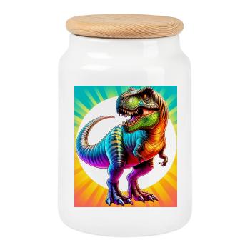 dinosaur - Cookie Jar with Wooden Lid - white - Front