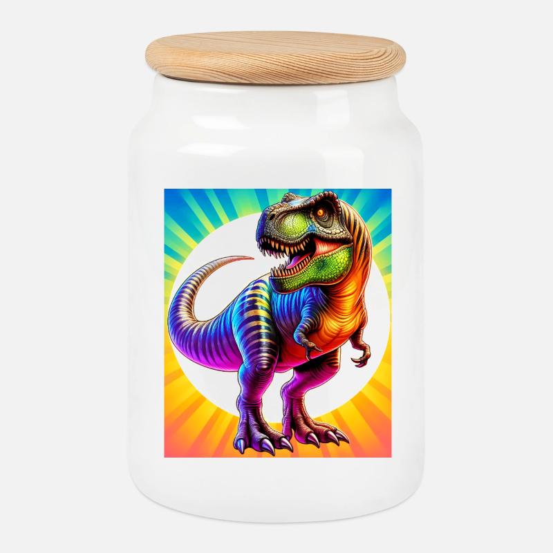 dinosaur - Cookie Jar with Wooden Lid - white