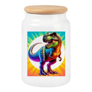 dinosaure - Boîte à biscuits avec couvercle en bois - blanc - Devant