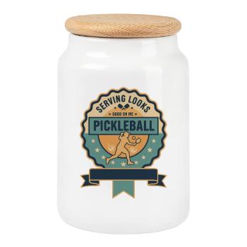 Pickleball Serving Looks Good On Me Funny Player - Cookie Jar with Wooden Lid - white - Front
