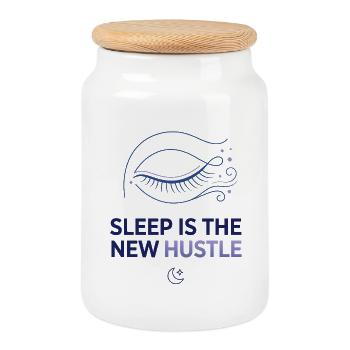 Sleep Is The New Hustle - Cookie Jar with Wooden Lid - white - Front