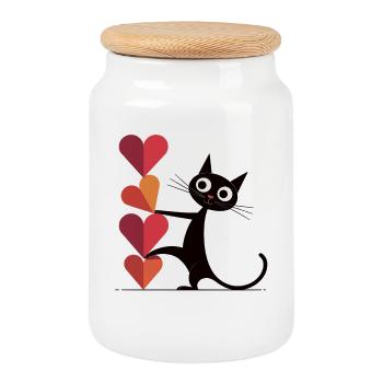 T-shirt chat avec des cœurs - Cadeau pour les amateurs de chats - Boîte à biscuits avec couvercle en bois - blanc - Devant