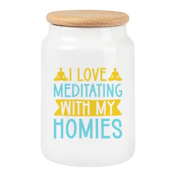 Yoga I Love Meditating With My Homies Funny Yoga - Cookie Jar with Wooden Lid - white - Front