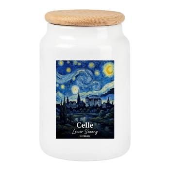 Celle Germany Starry Night - Cookie Jar with Wooden Lid - white - Front