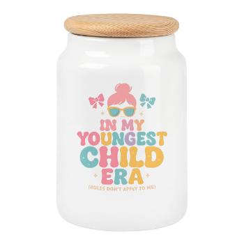Dans l’humour de l’ère de My Younger Child et de la famille des filles - Boîte à biscuits avec couvercle en bois - blanc - Devant