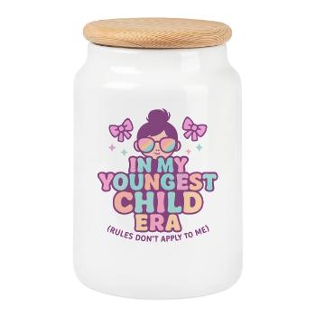 Dans l’humour de l’ère de My Younger Child et de la famille des filles - Boîte à biscuits avec couvercle en bois - blanc - Devant