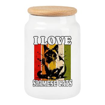I Love Siamese Cat - Cookie Jar with Wooden Lid - white - Front