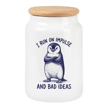 Chemise drôle de pingouin Mauvaises idées Humour - Boîte à biscuits avec couvercle en bois - blanc - Devant