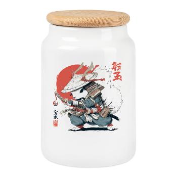 Samurai Squirrel Japanese Warrior Ukiyo-e Style Su - Cookie Jar with Wooden Lid - white - Front