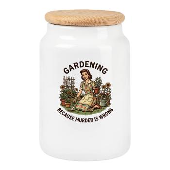 Gardening because murder is wrong – gardening for women - Cookie Jar with Wooden Lid - white - Front