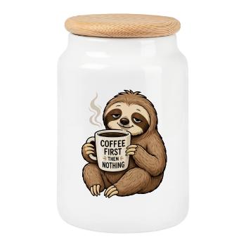 Café d’abord, puis plus rien – paresse - Boîte à biscuits avec couvercle en bois - blanc - Devant