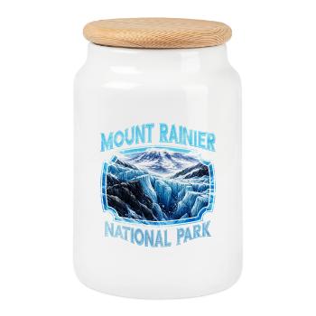 Mount Rainier National Park Glacier Panorama - Cookie Jar with Wooden Lid - white - Front