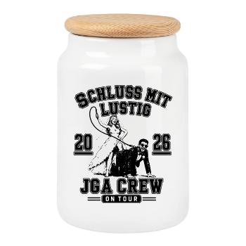 JGA 2026 Schluss mit lustig JGA CREW on Tour - Keksdose mit Holzdeckel - Weiß - Vorne