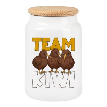 Équipe Kiwi Oiseau Kiwi Animal Mignon Kiwi Néo-Zélandais - Boîte à biscuits avec couvercle en bois - blanc - Devant