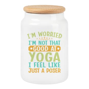 Yoga Just A Poser Funny Yoga - Cookie Jar with Wooden Lid - white - Front