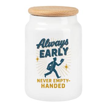 Always there early | Postman Deliverer Humor - Cookie Jar with Wooden Lid - white - Front
