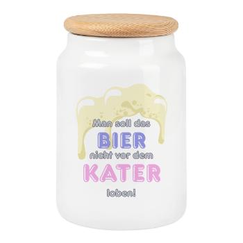 Man soll das Bier nicht vor dem Kater loben - Keksdose mit Holzdeckel - Weiß - Vorne