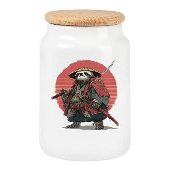 Sloth Samurai in Red Sunset Armor - Cookie Jar with Wooden Lid - white - Front