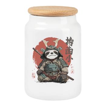 Sloth Samurai Armor - Cookie Jar with Wooden Lid - white - Front