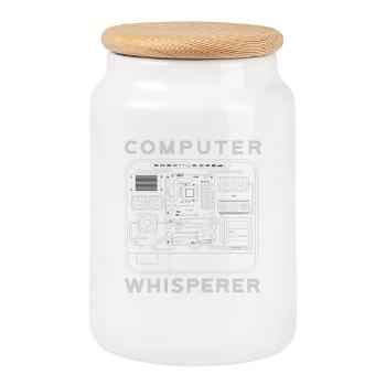 Computer Whisperer Motherboard Hardware PC - Cookie Jar with Wooden Lid - white - Front