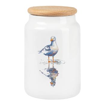Water Reflex Duck in Watercolor - Cookie Jar with Wooden Lid - white - Front