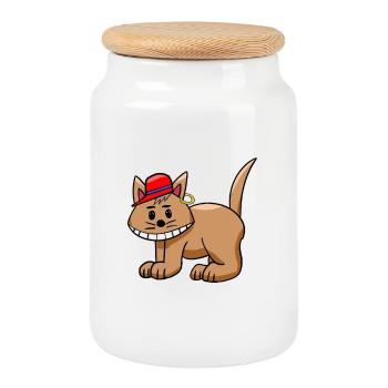 Chat drôle drôle de chat adolescent - Boîte à biscuits avec couvercle en bois - blanc - Devant