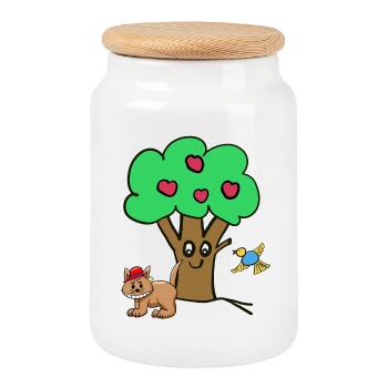 Apfelbaum Katze Vogel Kinder Garten Natur - Keksdose mit Holzdeckel - Weiß - Vorne