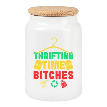 Thrift Shopper Thrifting Time Bitches Thrift Store - Keksdose mit Holzdeckel - Weiß - Vorne