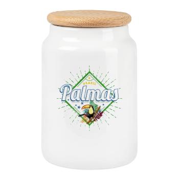 Palmas Tocantins in Brasilien Tukan Souvenir - Keksdose mit Holzdeckel - Weiß - Vorne
