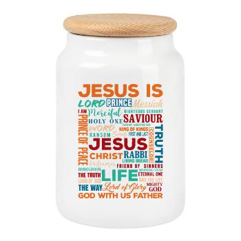 Jesus Names Word Christian Typography Design - Keksdose mit Holzdeckel - Weiß - Vorne
