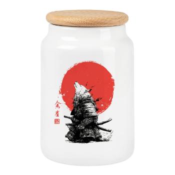 Wolf Samurai under Crimson Sun - Cookie Jar with Wooden Lid - white - Front