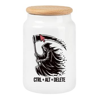 Ctrl Alt Delete Shirt mit Sensenmann - Gamer Shirt - Keksdose mit Holzdeckel - Weiß - Vorne
