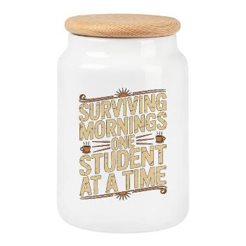 Professeur principal survivant aux matins Conseiller de classe - Boîte à biscuits avec couvercle en bois - blanc - Devant