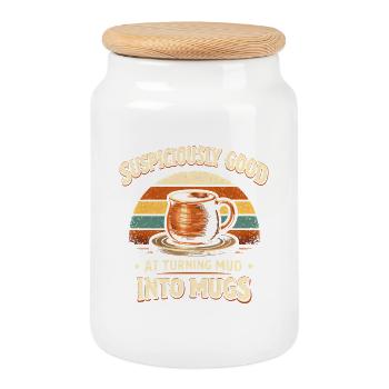 Mud Becomes Cup | Pottery - Cookie Jar with Wooden Lid - white - Front