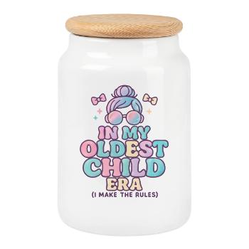 L’humour de la famille fille à l’ère de mon aîné - Boîte à biscuits avec couvercle en bois - blanc - Devant