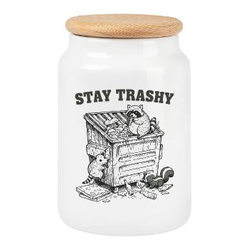 Stay Trashy Raccoon Opossum Skunk - Cookie Jar with Wooden Lid - white - Front