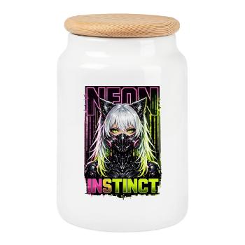 Neon Instinct Cyberpunk Katzenmädchen Style - Keksdose mit Holzdeckel - Weiß - Vorne