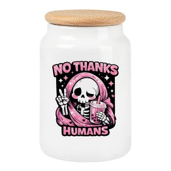 No Thanks Humans süßer Sensenmann Bubble Tea - Keksdose mit Holzdeckel - Weiß - Vorne