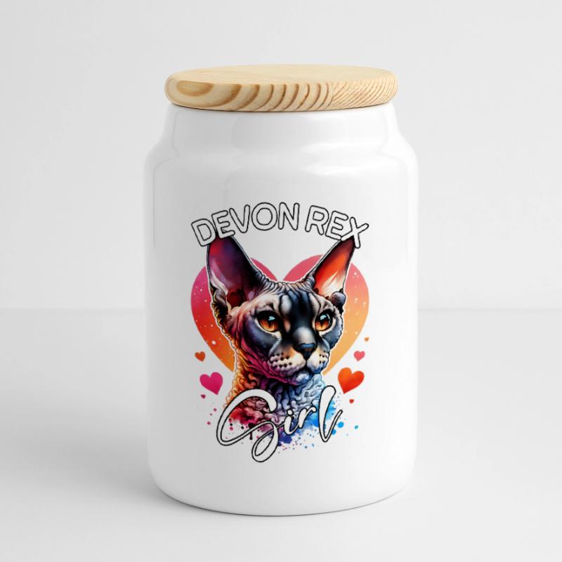 Devon Rex Mädchen Devon Rex Keksdose mit Holzdeckel