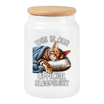Bengal Cat Sleep Shirt - Cookie Jar with Wooden Lid - white - Front