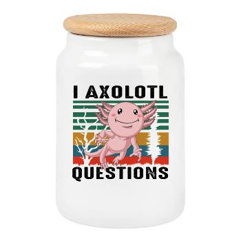 Questions sur l’Axolotl : jeu de mots drôle, art animalier mignon - Boîte à biscuits avec couvercle en bois - blanc - Devant