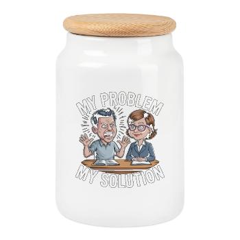 Homeroom Teacher My Problem My Pictogram Mom Dad - Cookie Jar with Wooden Lid - white - Front