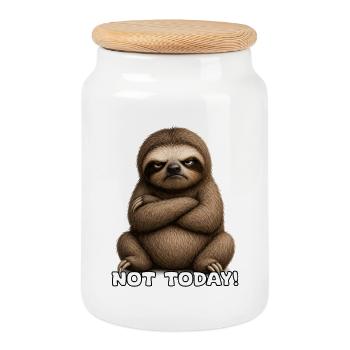 Not Today Sloth Attitude - Cookie Jar with Wooden Lid - white - Front
