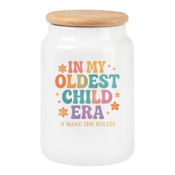 L’humour de la famille fille à l’ère de mon aîné - Boîte à biscuits avec couvercle en bois - blanc - Devant
