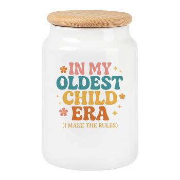 L’humour de la famille fille à l’ère de mon aîné - Boîte à biscuits avec couvercle en bois - blanc - Devant