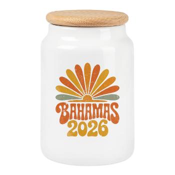 Bahamas Retro Sonnenburst 2026 - Keksdose mit Holzdeckel - Weiß - Vorne