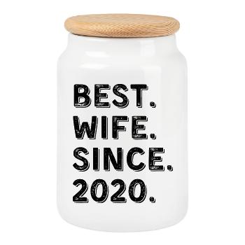 Best Wife Since 2020 6 Year Anniversary Gift - Cookie Jar with Wooden Lid - white - Front