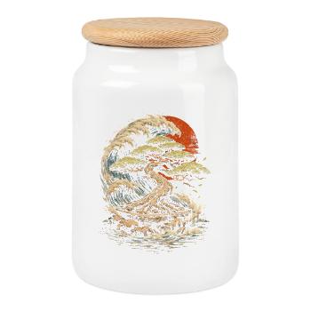 Bonsai tree - Cookie Jar with Wooden Lid - white - Front